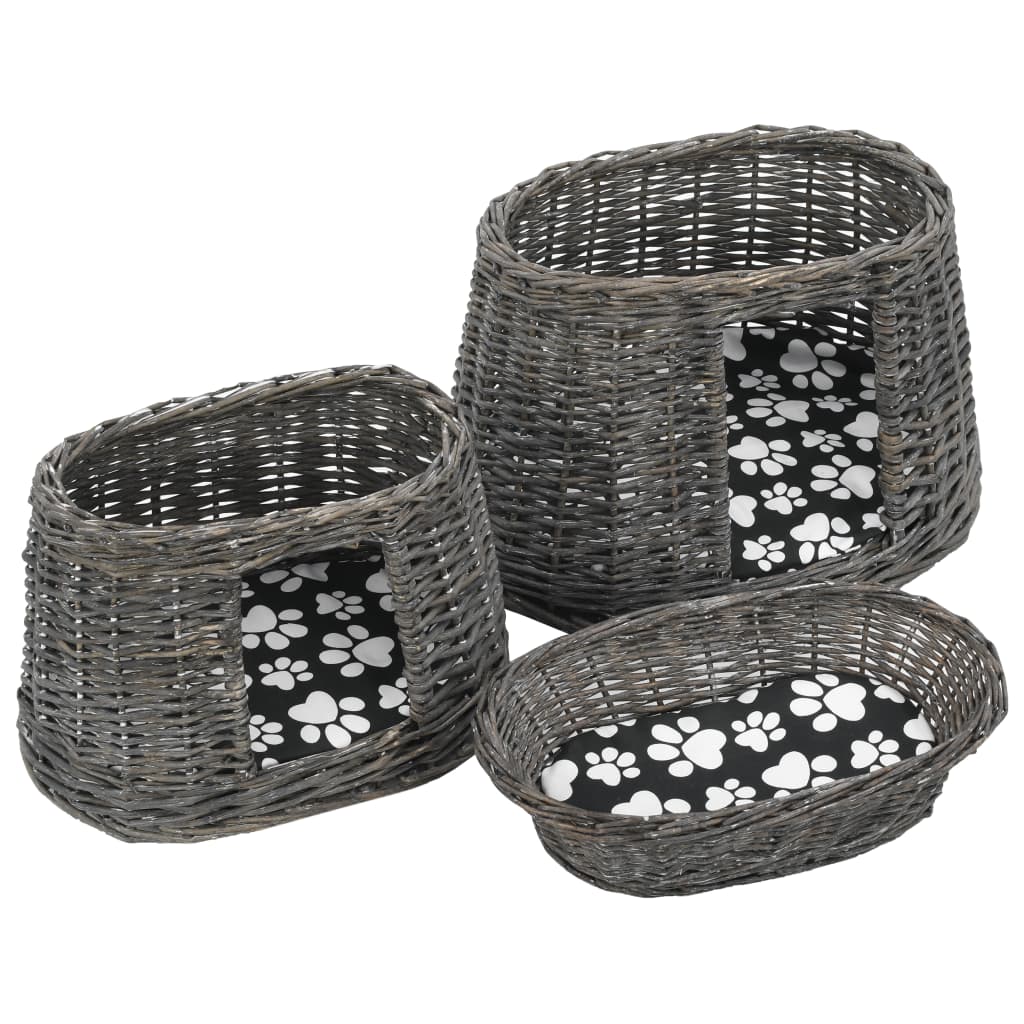 Ceste Gatti Con Cuscini Grigio 3pz 47x34x60cm Salice Naturale - Image 5