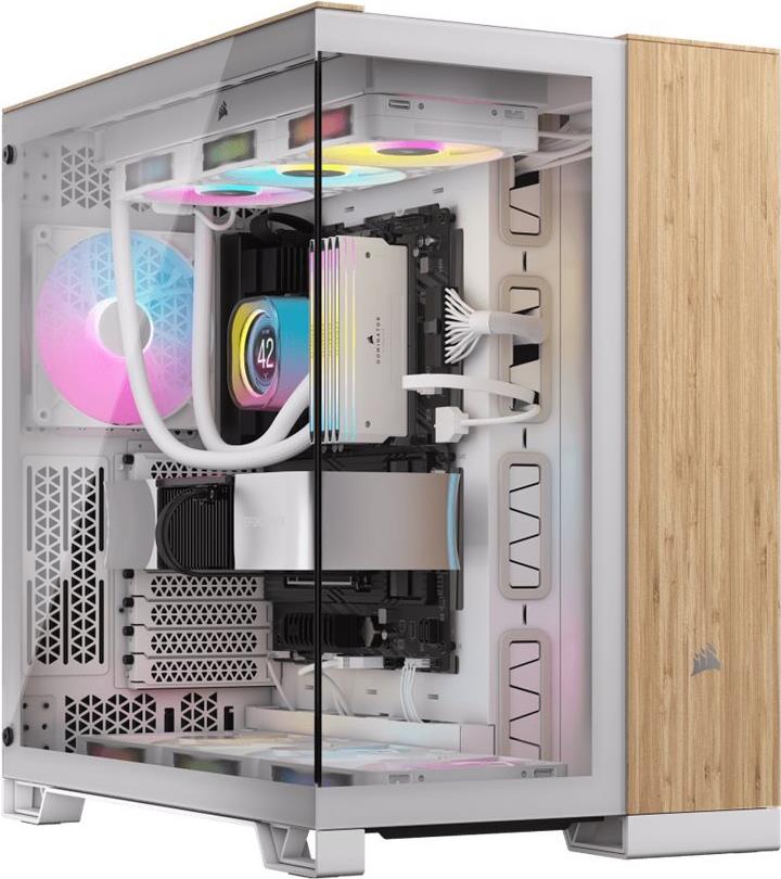 Corsair 6500x - Mid Tower - E-Atx - Seitenteil Mit Fenster (gehärtetes Glas) - Keine Spannungsversorgung (atx) - Weiß, Bamboo Wood - Usb/audio (cC-90