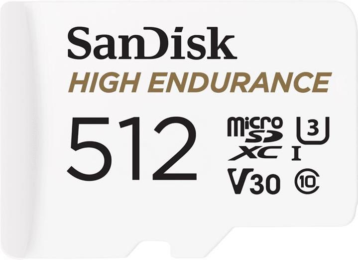 Sandisk High Endurance - FlasH-Speicherkarte (microsdxC-AN-SD-Adapter Inbegriffen) - 512gb - Video Class V30 / UhS-I U3 / Class10 - Microsdxc UhS-I (