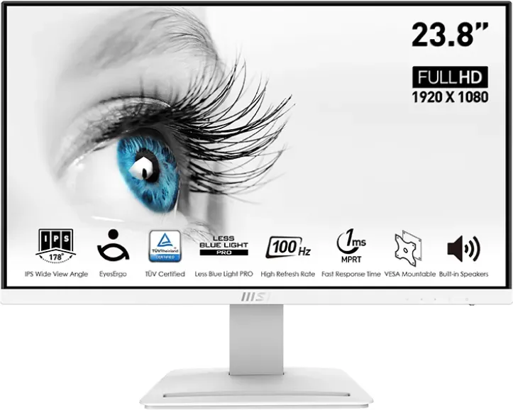 Msi Mp243xwde 60,96cm (24") LeD-Monitor Ips Fhd Pro Hdmi/dp 4ms Weiß [energieklasse E] (9s6-3pb5cH-200)