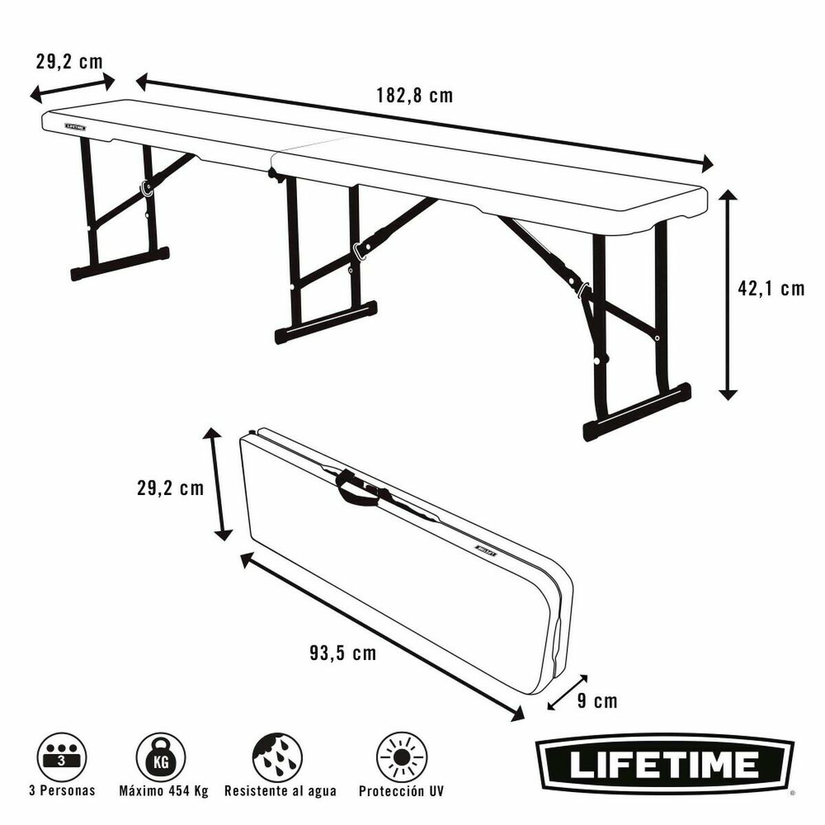Panca Lifetime Pieghevole Bianco 183 X 29 X 42 cm - Image 4