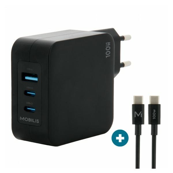 Mobilis Charger 100w 2usb C 1usba Gan Cable 100w Computer Portatile, Smartphone, Tablet Nero Ac Interno (wall Charger - 100 W - 2 Usb C - + 1 Usb A G