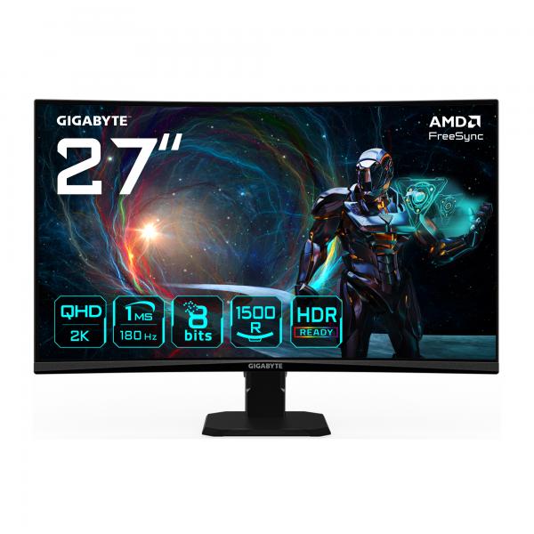 Gigabyte Gs27qca 27 Qhd Monitor Gaming Curvo – 2560 X 1440, 180hz, 1ms, 250 Cd/m², Freesync, Hdr Ready, Hdmi 2.0, Displayport 1.4 (dis 27 Gbt Gs27qca