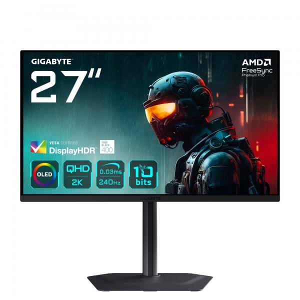 Gigabyte Mo27q2 27 Monitor Gaming Oled Qhd - 2560 X 1440, 240hz, 0.03ms, 250 Cd/m², Display Hdr True Black 400, Hdmi 2.1, Displayport 1.4 (dis 27 Gbt