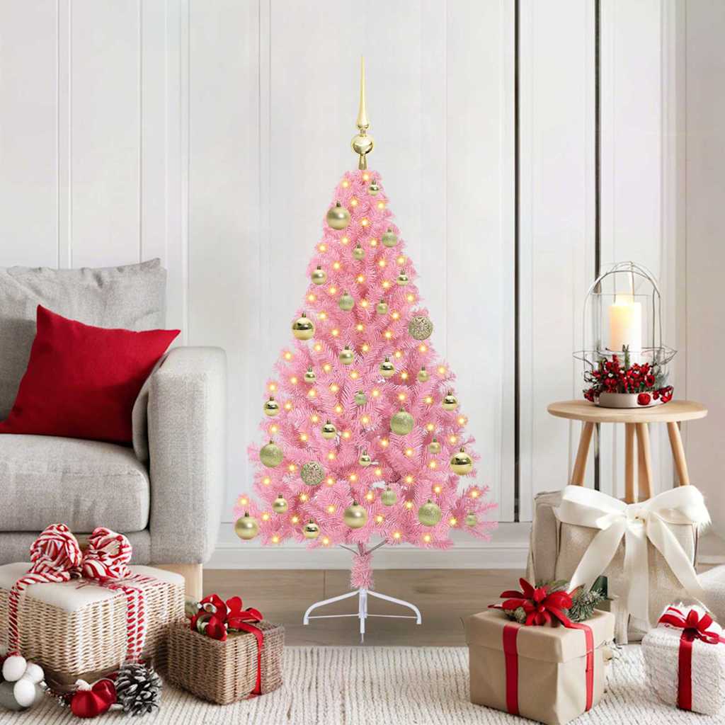 Albero Di Natale Artificiale Con Luci Integrate Rosa 120 Cm Pvc