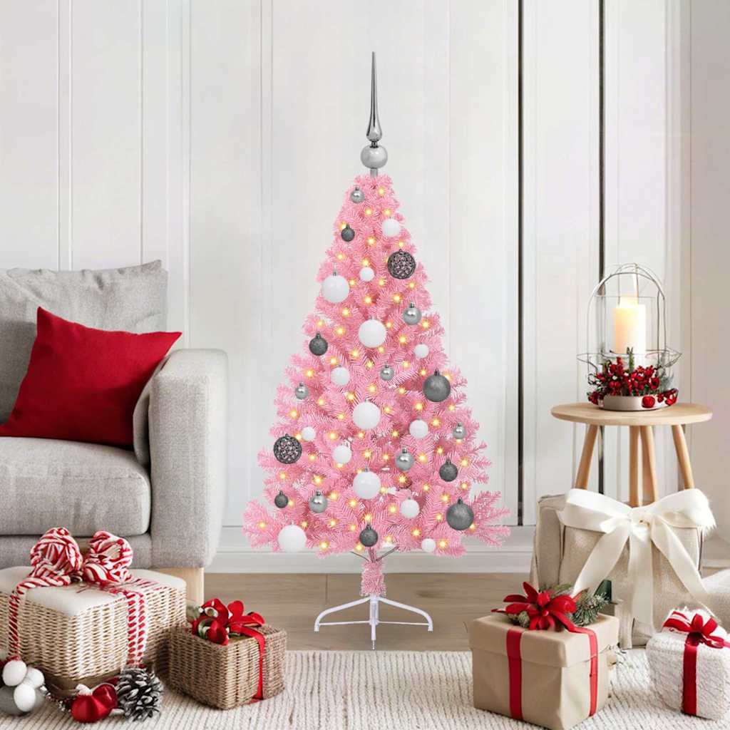 Albero Di Natale Artificiale Con Luci Integrate Rosa 120 Cm Pvc