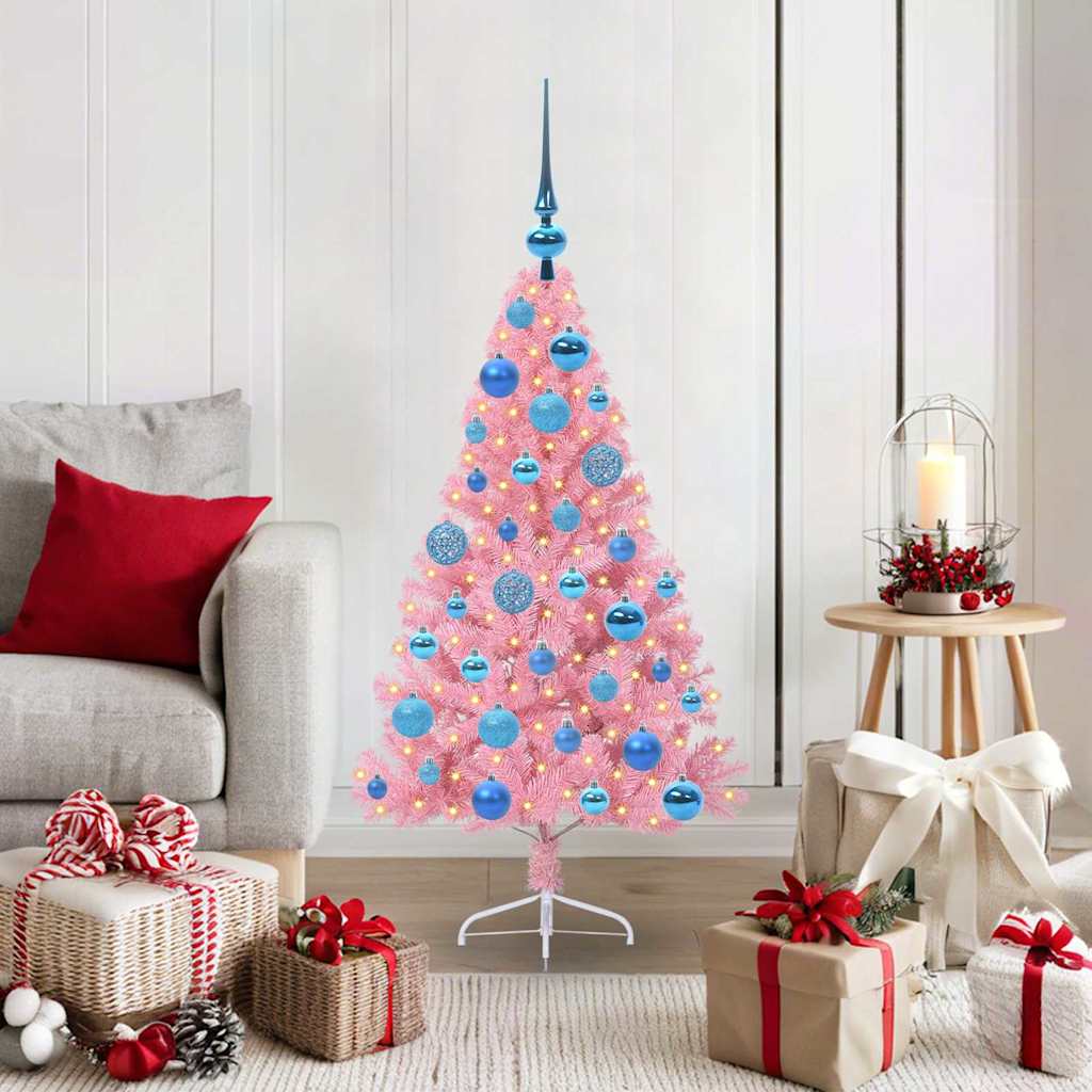 Albero Di Natale Artificiale Con Luci Integrate Rosa 120 Cm Pvc