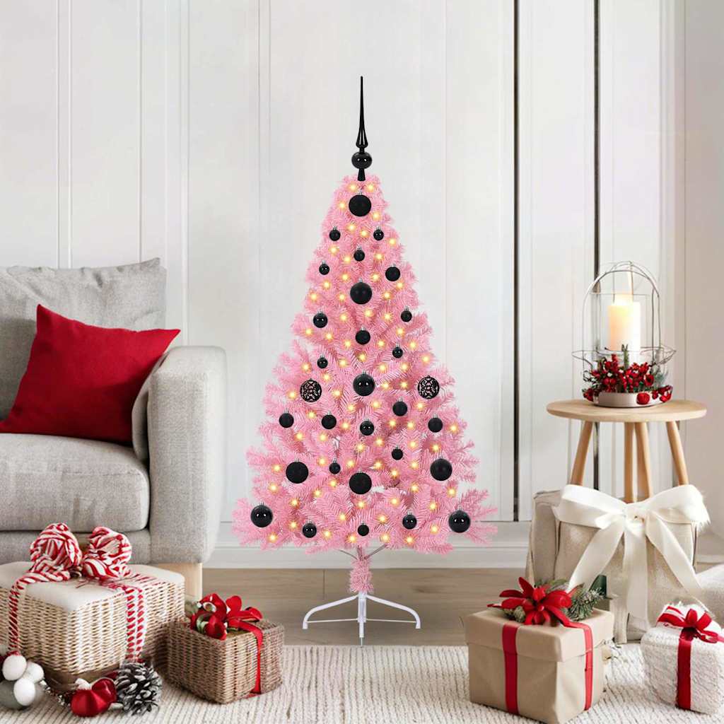 Albero Di Natale Artificiale Con Luci Integrate Rosa 120 Cm Pvc