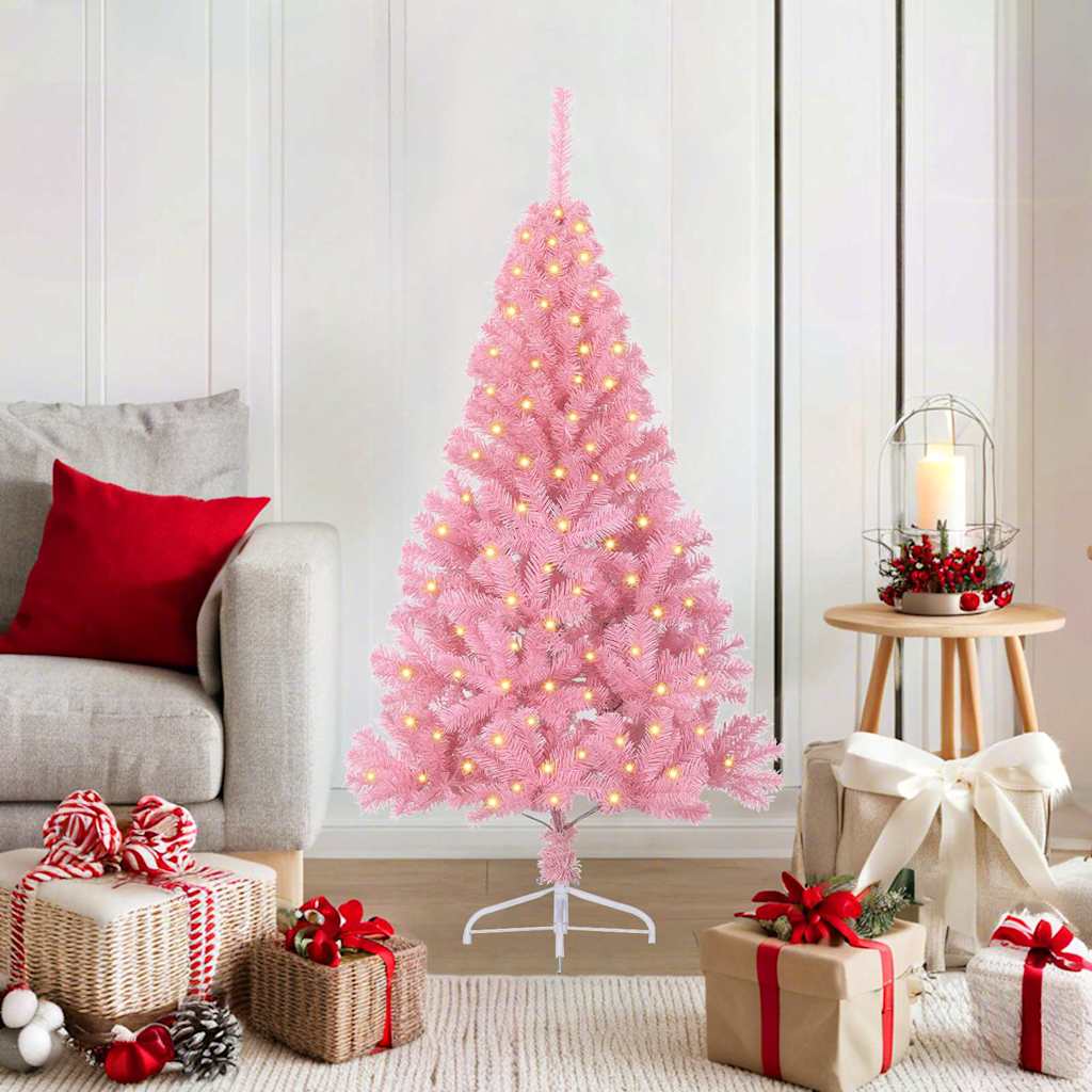 Albero Di Natale Artificiale Con Luci Integrate Rosa 120 Cm Pvc
