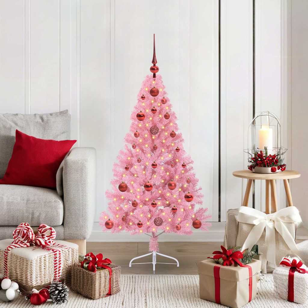 Albero Di Natale Artificiale Con Luci Integrate Rosa 120 Cm Pvc