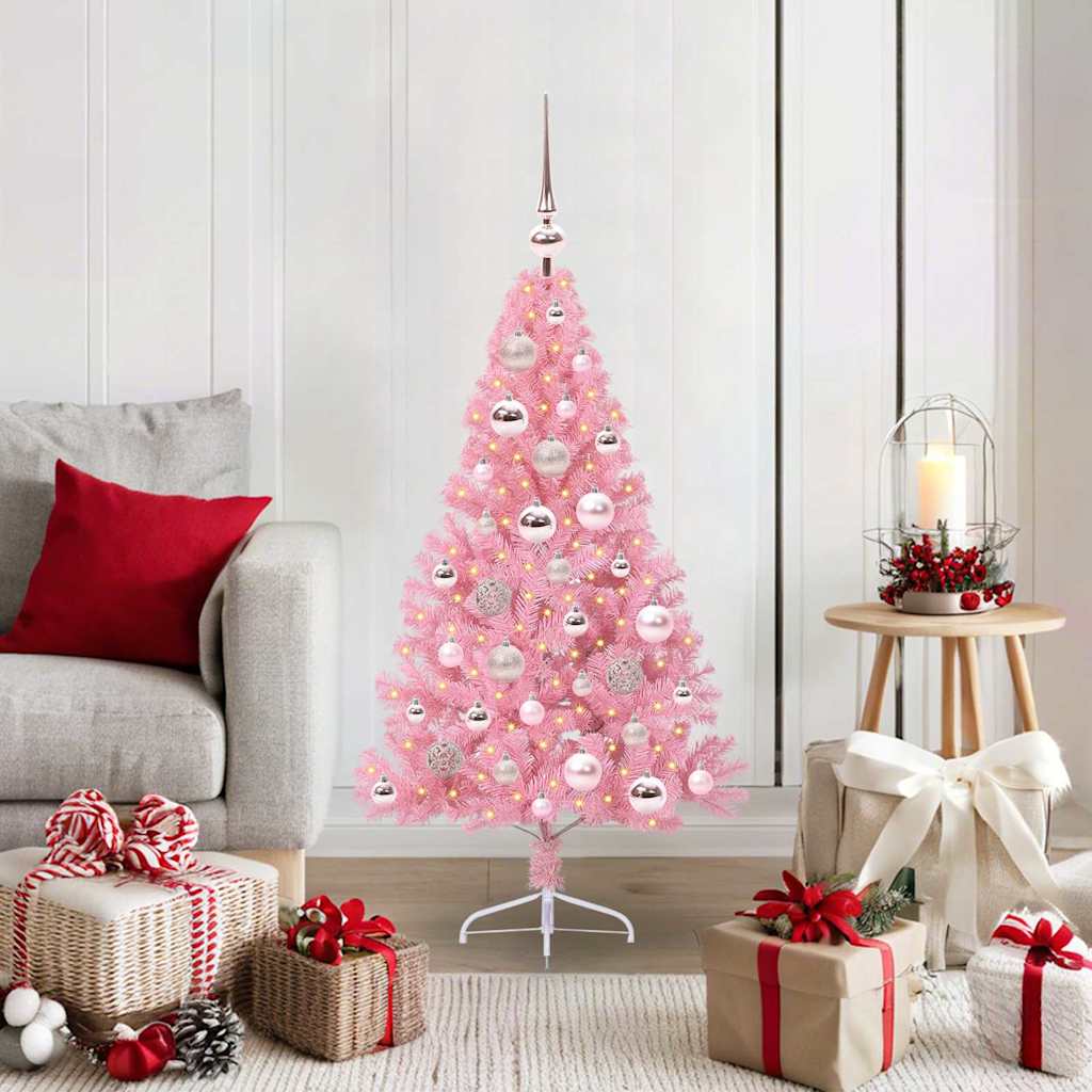 Albero Di Natale Artificiale Con Luci Integrate Rosa 120 Cm Pvc