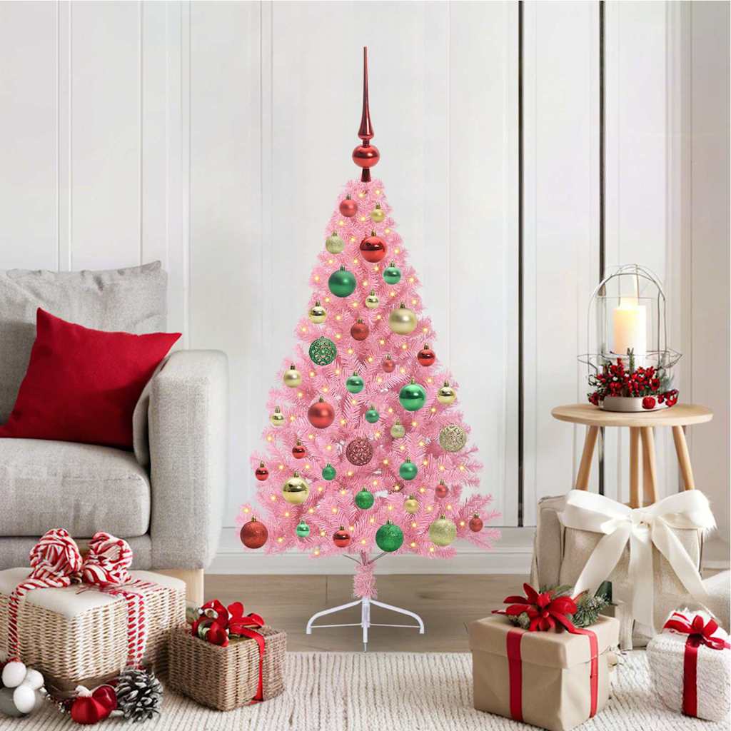 Albero Di Natale Artificiale Con Luci Integrate Rosa 120 Cm Pvc