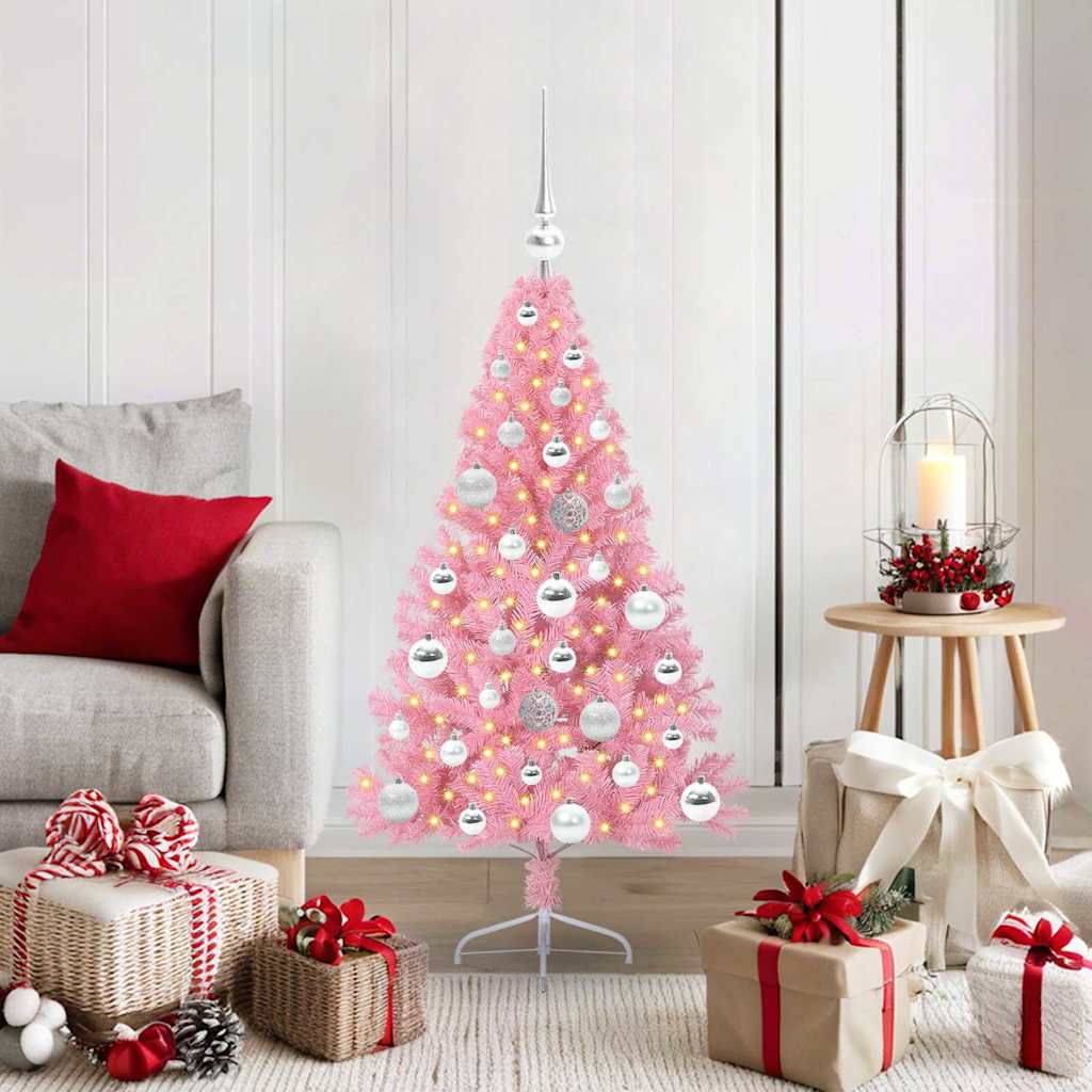 Albero Di Natale Artificiale Con Luci Integrate Rosa 120 Cm Pvc