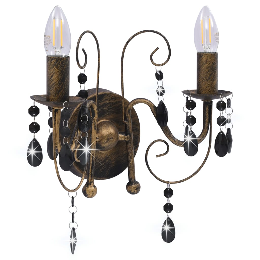 Lampada Da Muro Con Perle Nero Anticato Per 2 Lampadine E14