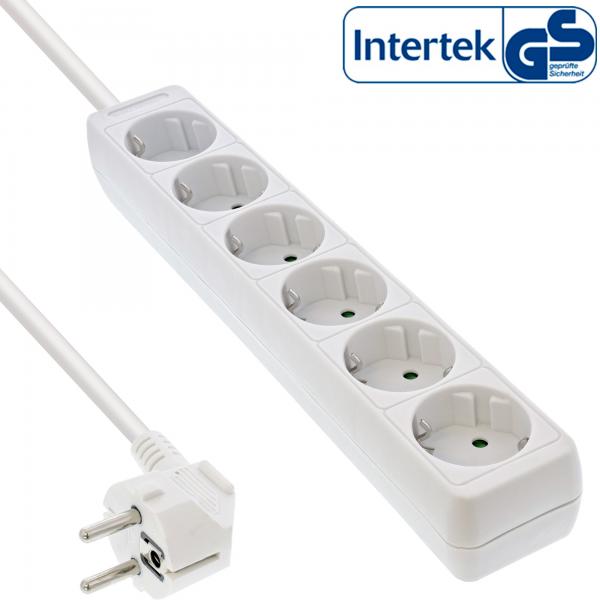 Inline Steckdosenleiste - 6-Fach Schutzkontakt - Weiß - 5m