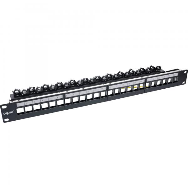 Inline Patchfeld 24-Fach - Keystone Leerblech Patchpanel - 19" - 1he - Schwarz