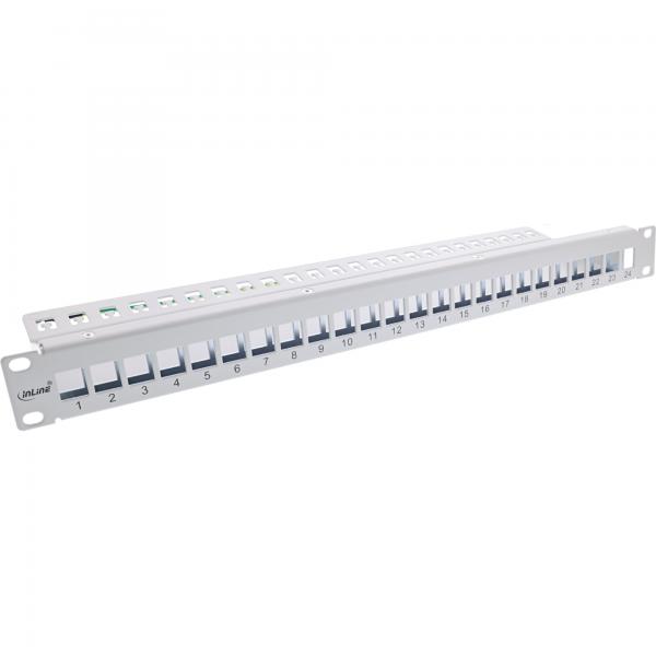 Inline Patchfeld 24-Fach - Keystone Leerblech Patchpanel - 19" - 1he - Lichtgrau