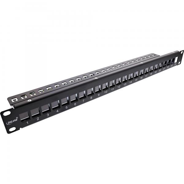 Inline Patchfeld 24-Fach - Keystone Leerblech Patchpanel - 19" - 1he - Schwarz