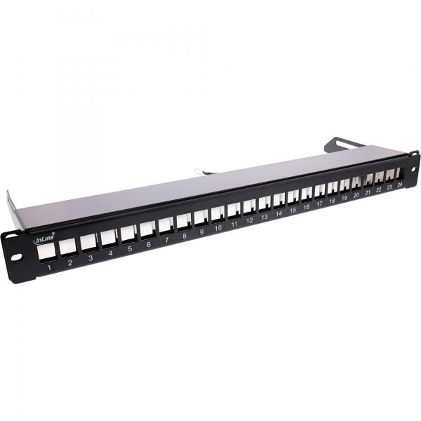 Inline Patchfeld 24-Fach - Keystone Leerblech Patchpanel Mit Auszug - 19" - 1he