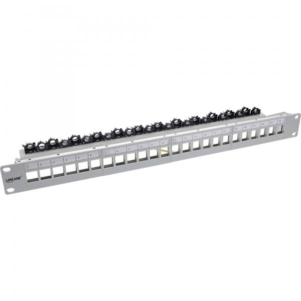 Inline Patchfeld 24-Fach - Keystone Leerblech Patchpanel - 19" - 1he - Lichtgrau
