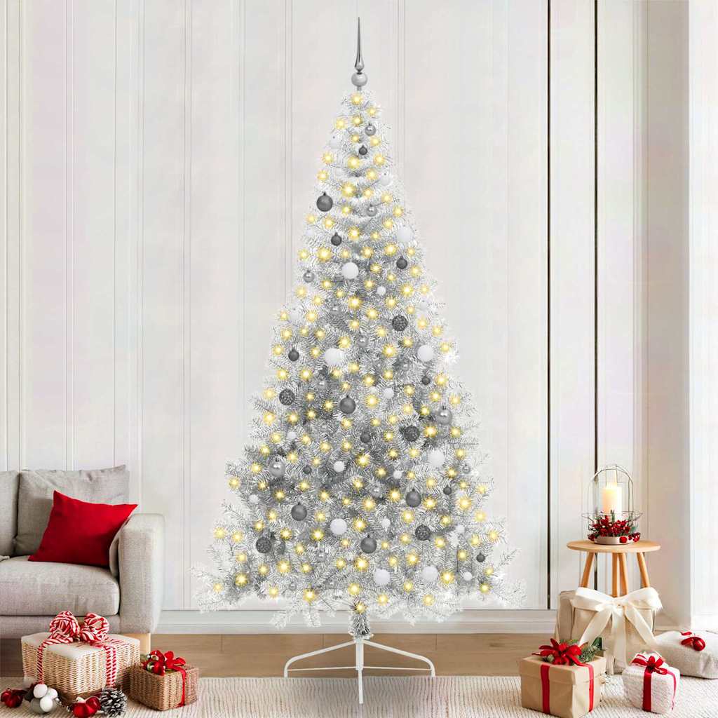 Albero Di Natale Artificiale Con Luci Integrate Argento 240 cm