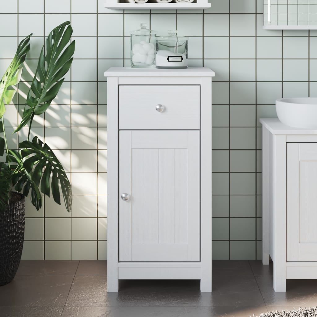 Mobile Da Bagno Berg Bianco 40x34x80 Cm Legno Massello Di Pino