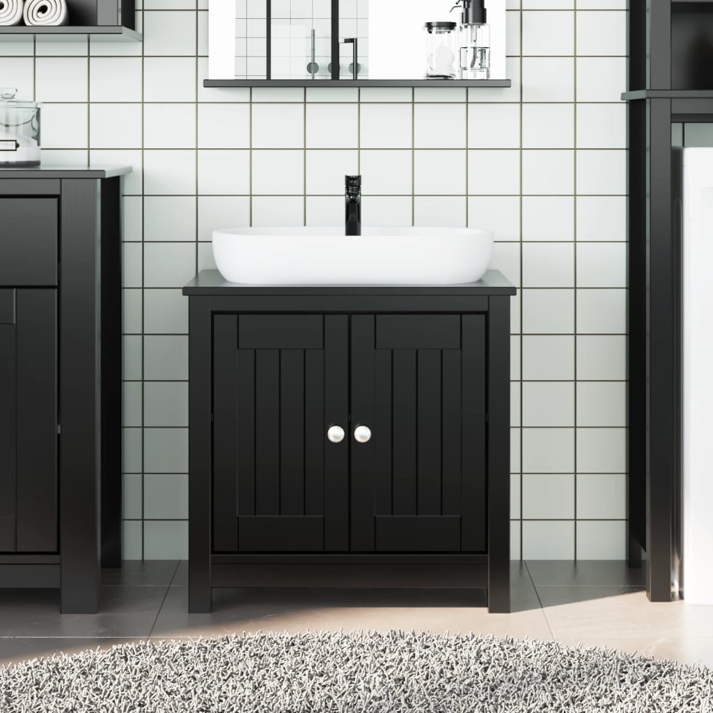 Mobile Lavabo Da Bagno Berg Nero 60x34x59cm Legno Massello Pino