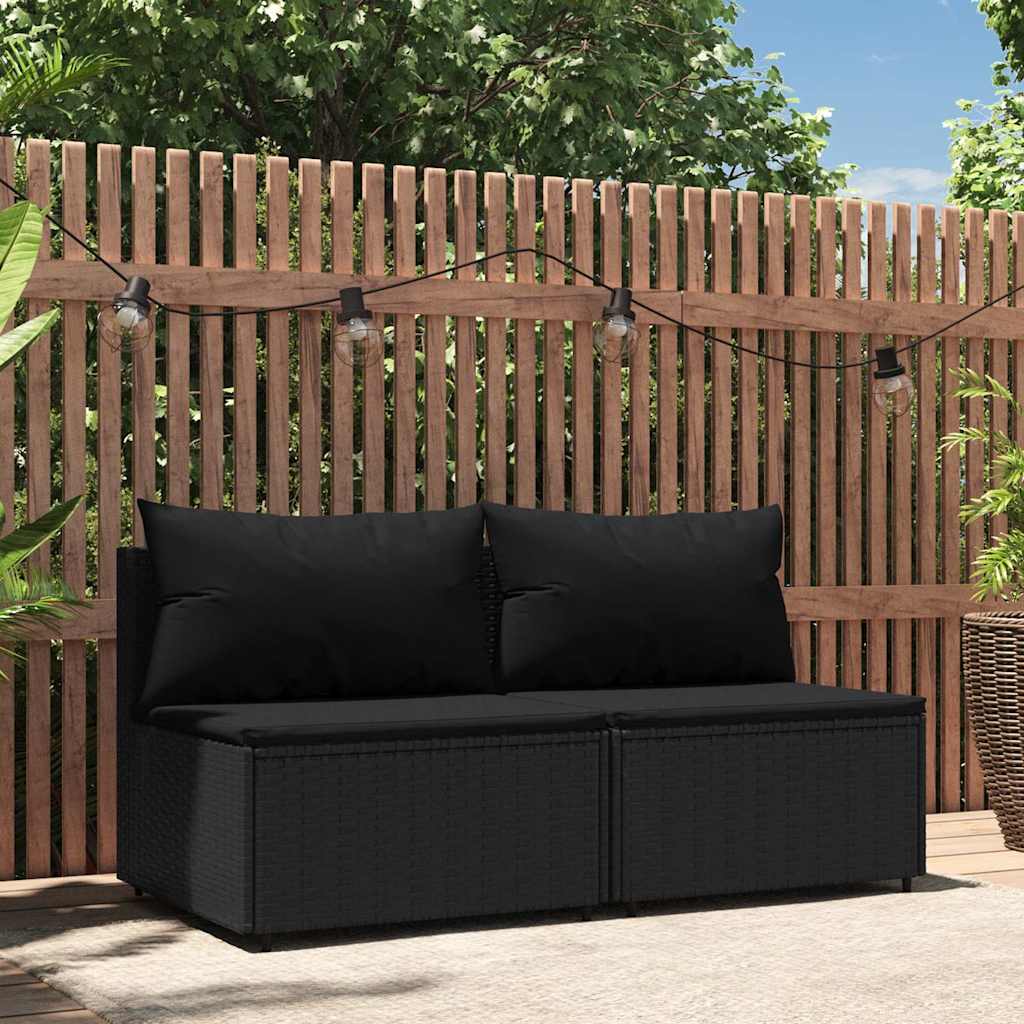 Divani Centrali Da Giardino Con Cuscini 2pz In Polyrattan Nero