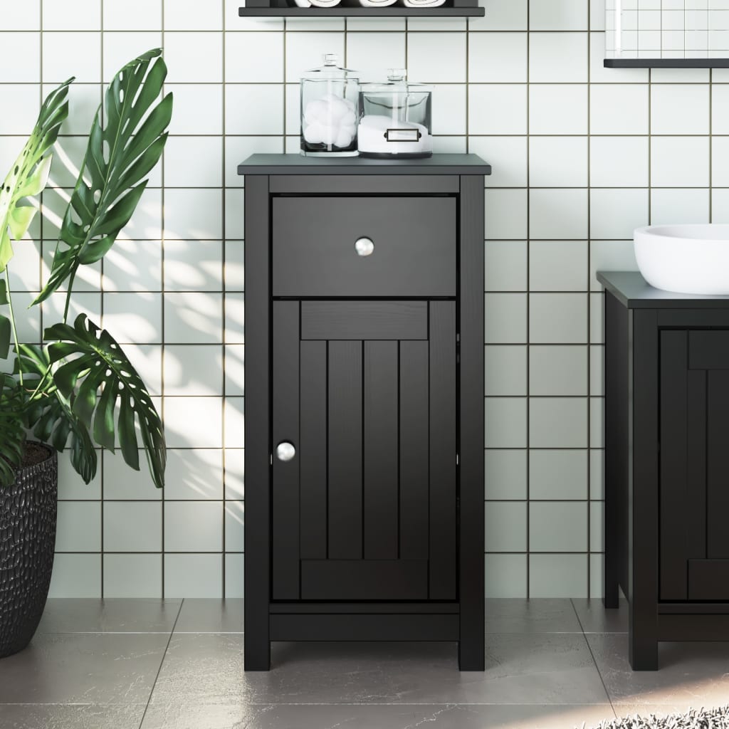 Mobile Da Bagno Berg Nero 40x34x80 Cm In Legno Massello Di Pino