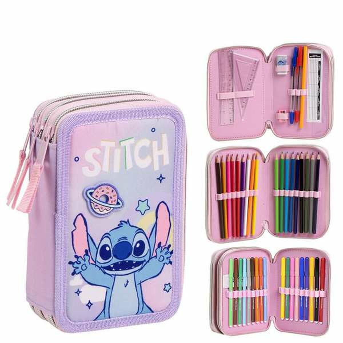 Astuccio Stitch Lilla 12,5 X 6,5 X 19,5 cm