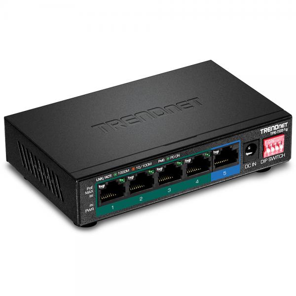 Trendnet TpE-Tg51g Switch Di Rete Gigabit Ethernet [10/100/1000] Supporto Power Over Ethernet [poe] Nero (5-Port Gigabit Poe+ Switch - Power Over Eth