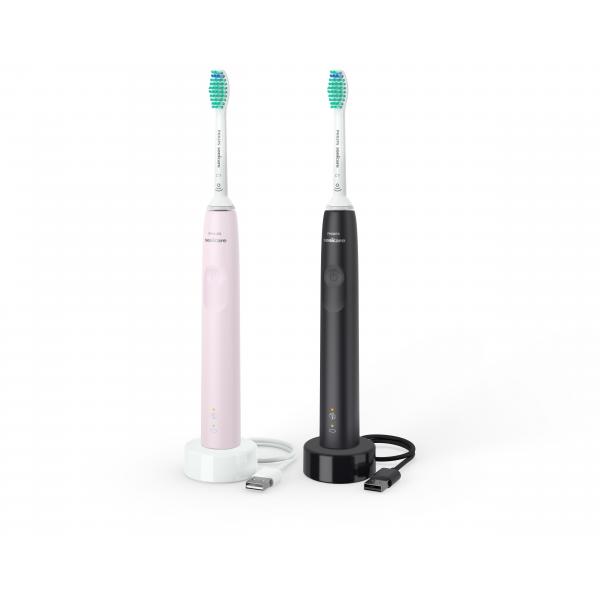 Philips 3100 Series Sonicare Spazzolini Elettrici Sonici, Confezione Da 1 Spazzolino Rosa E 1 Spazzolino Nero Hx3675/15 (philips 3100 Series Hx3675 -
