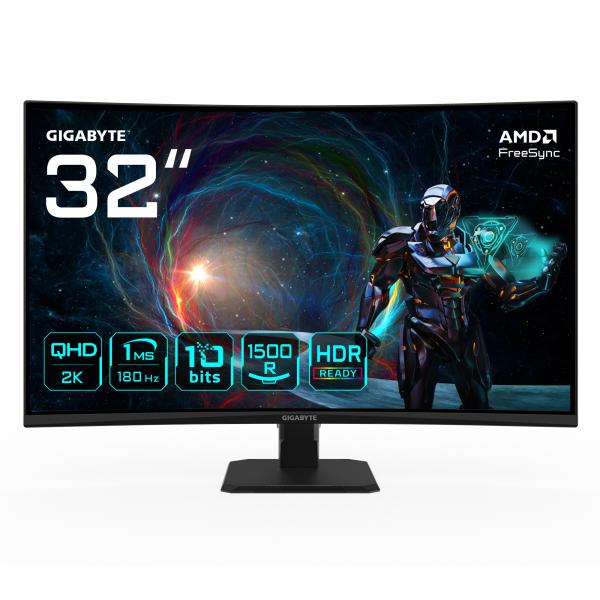 Gigabyte Gs32qca 31,5 Monitor Gaming Curvo Qhd - 2560 X 1440, 180hz, 1ms, 250 Cd/m², Freesync, Hdr Ready, Hdmi 2.0, Displayport 1.4 (gigabyte Gs32qca