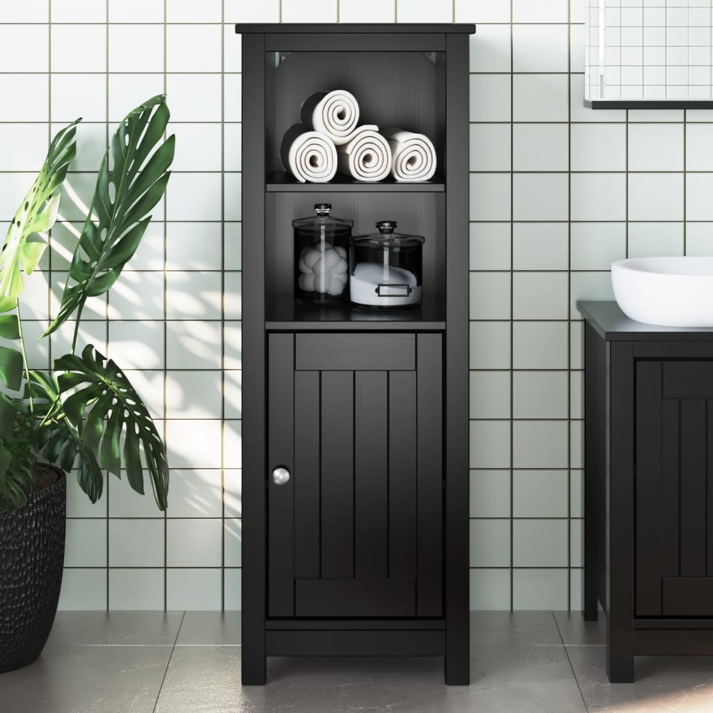 Mobile Da Bagno Berg Nero 40x34x110 Cm Legno Massello Di Pino