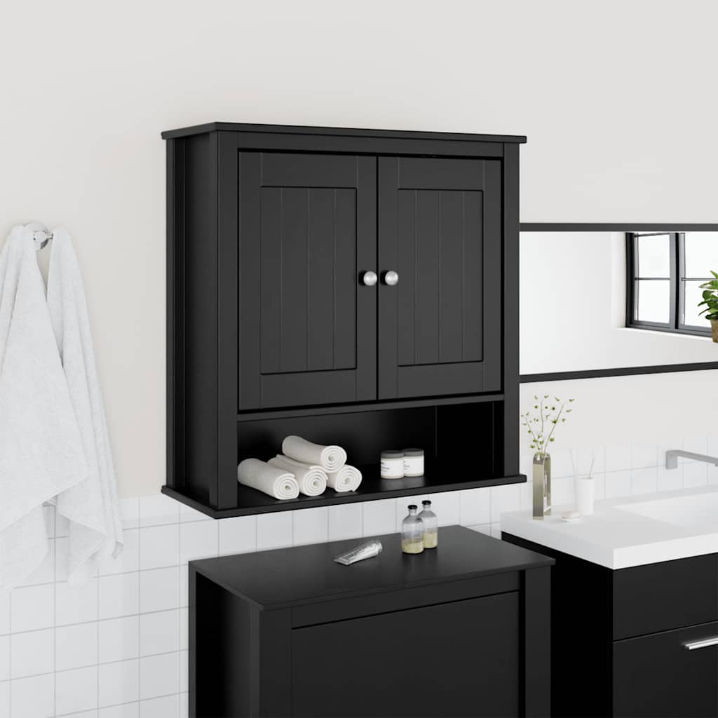 Mobile Da Bagno A Muro Berg Nero 69,5x27x71,5cm Legno Massello