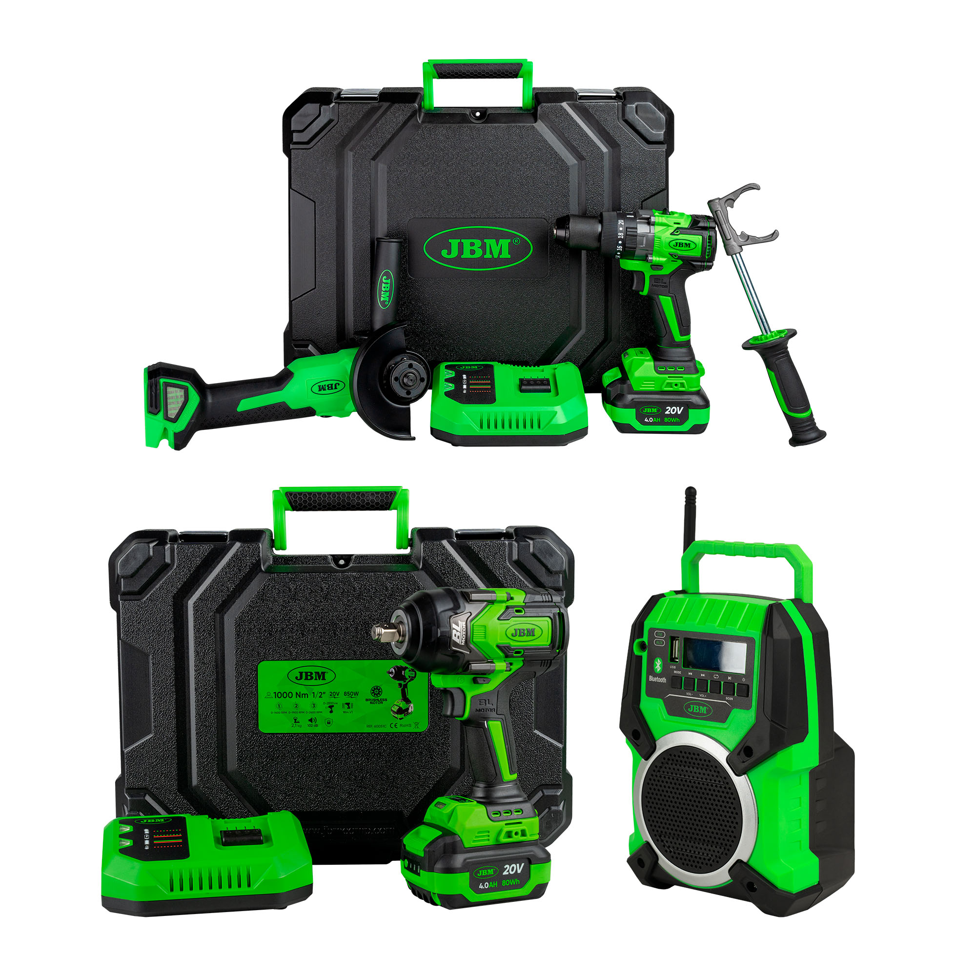 60053c Kit Smerigliatrice Angolare E Trapano + 60051c Chiave A Percussione + 60055 Radio