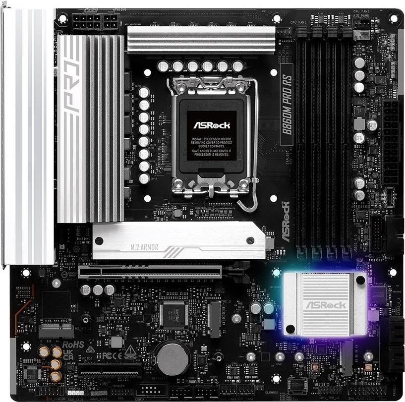 Asrock B860m Pro Rs - Motherboard - Micro Atx - Lga1851-Sockel - B860 Chipsatz - UsB-C 3.2 Gen 2x2, UsB-C 3.2 Gen2, Usb 3.2 Gen 2, Usb 3.2 Gen 1 - 2.
