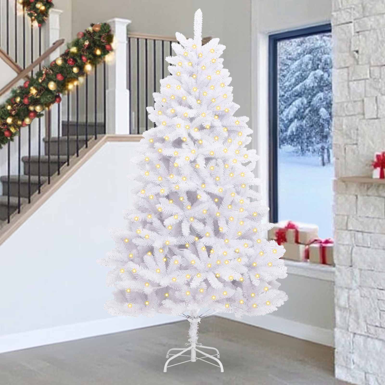 Albero Di Natale Artificiale Bianco 270 Cm Pvc E Metallo