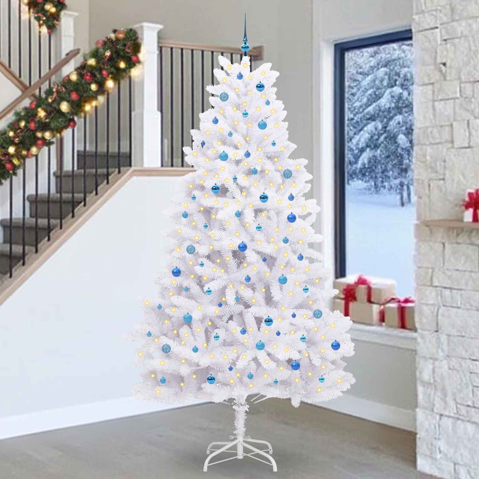 Albero Di Natale Artificiale Con Rami Pieghevoli Bianco 270 cm