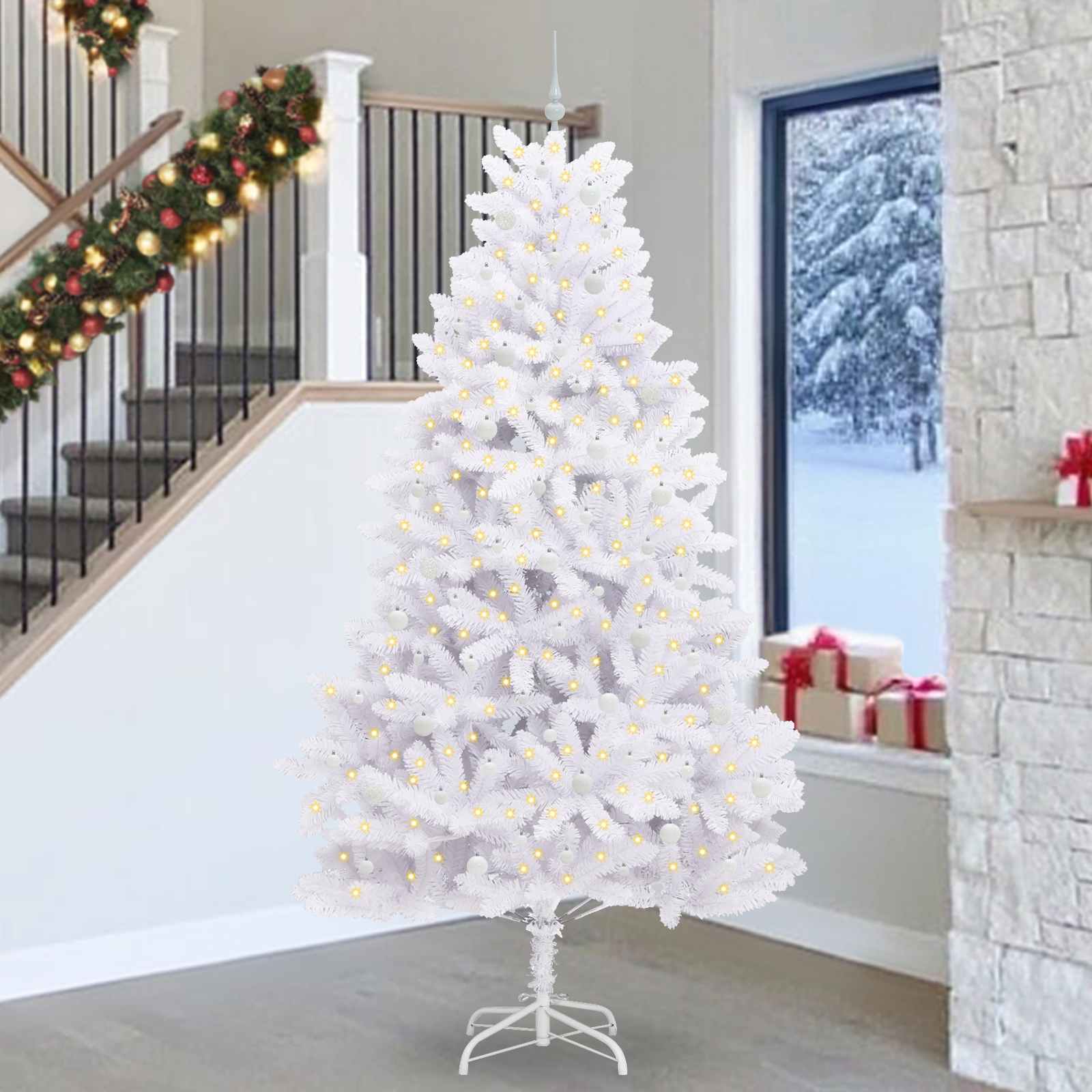 Albero Di Natale Artificiale Con Rami Pieghevoli Bianco 270 cm