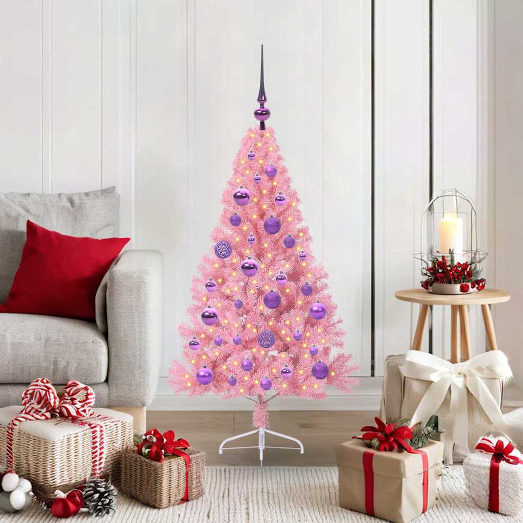 Albero Di Natale Artificiale Con Luci Integrate Rosa 120 Cm Pvc