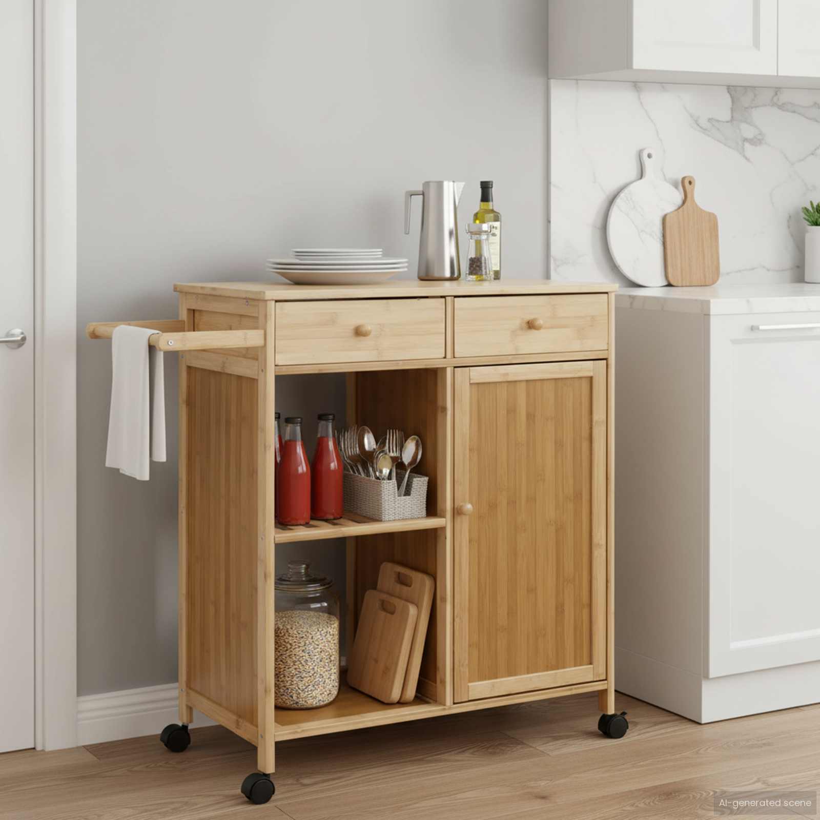 Carrello Da Cucina Con Ruote Naturale 90,5 X 36 X 86,5 Cm Bambù