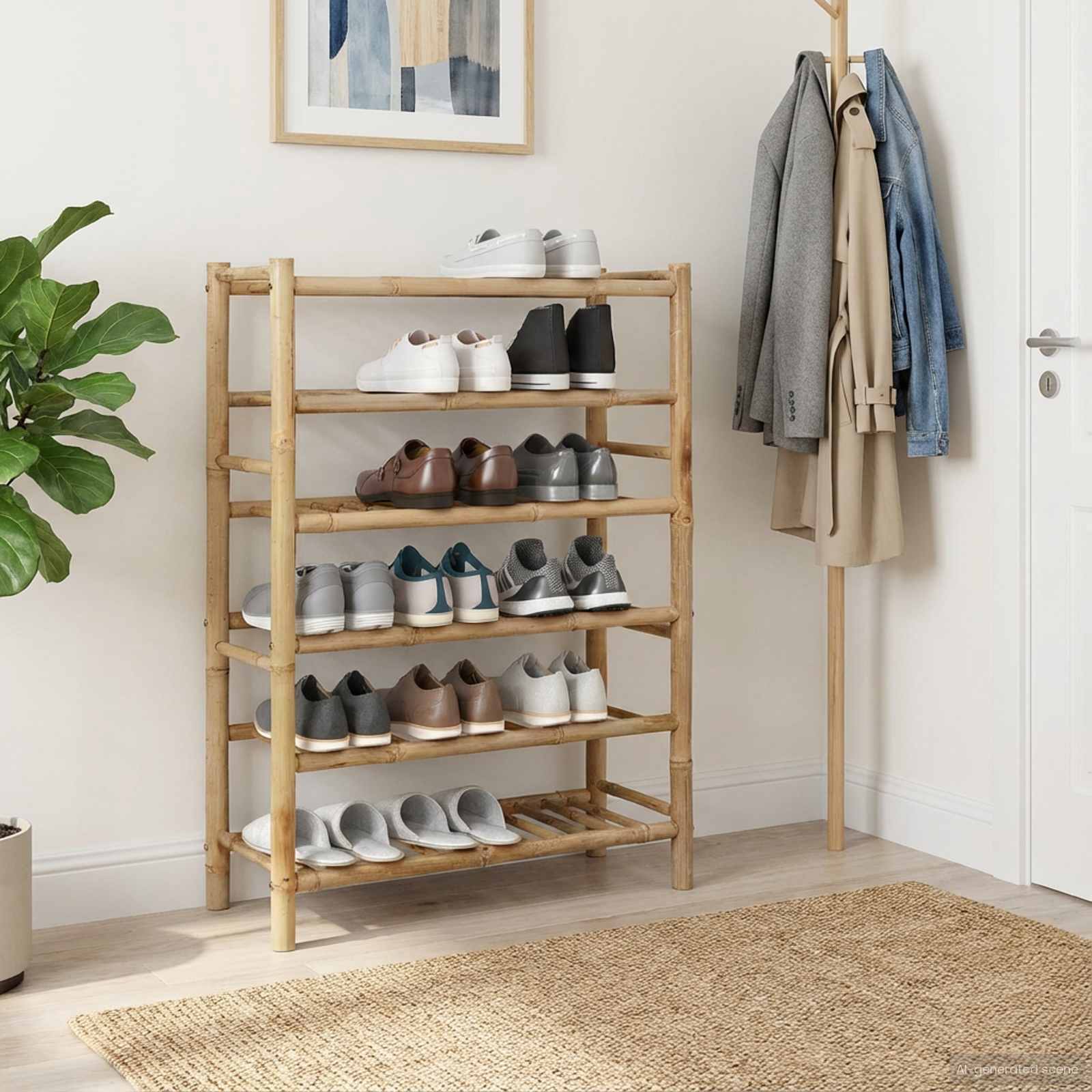 Scarpiera Con Lo Scaffale Naturale 68 X 28 X 96 Cm Bambù