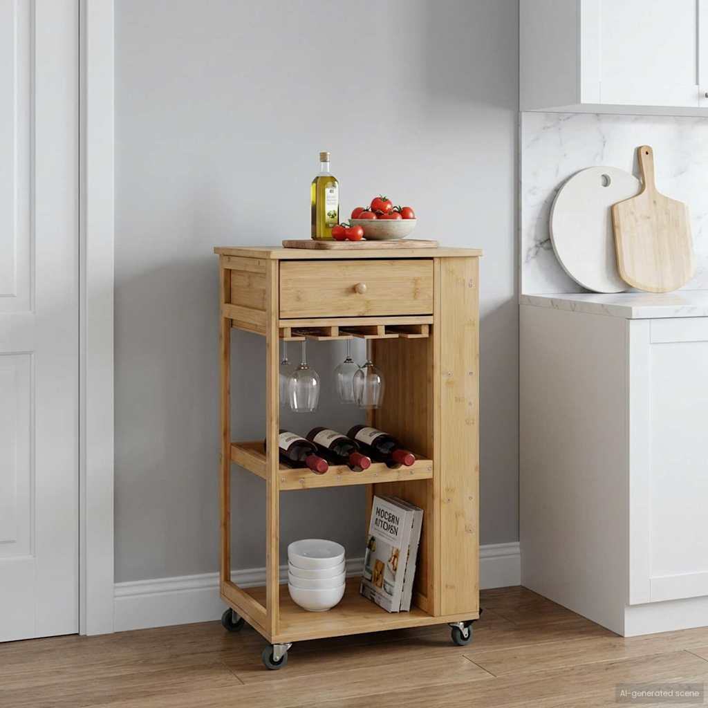 Carrello Da Cucina Con Ruote Naturale 47,5 X 36 X 83 Cm Bambù