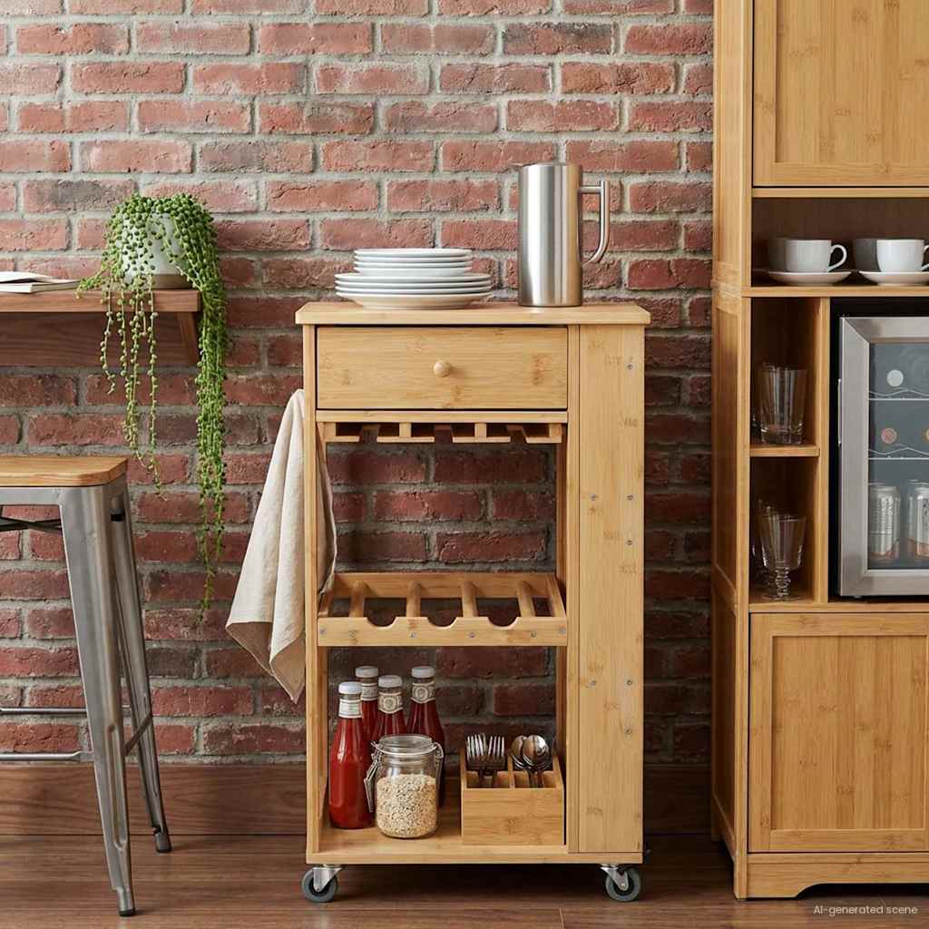 Carrello Da Cucina Con Ruote Naturale 47,5 X 36 X 83 Cm Bambù - Image 3