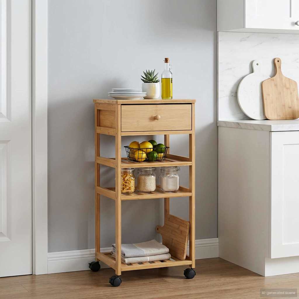 Carrello Da Cucina Con Ruote Naturale 37 X 36 X 80 Cm Bambù