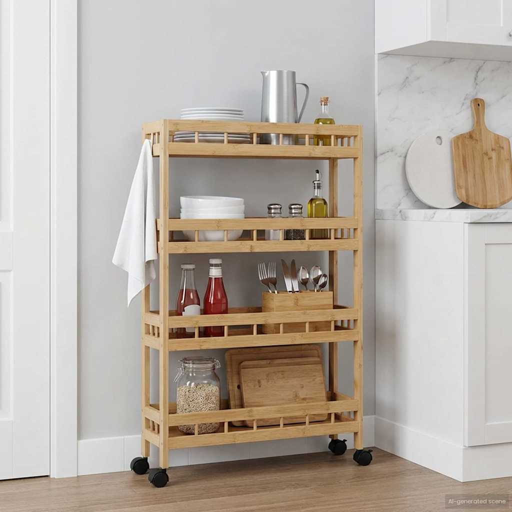 Carrello Da Cucina Con Ruote Naturale 60 X 18 X 97 Cm Bambù - Image 3