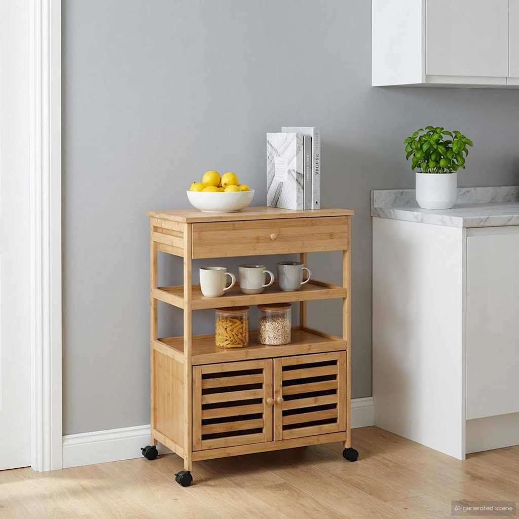 Carrello Da Cucina Con Ruote Naturale 59,5 X 36 X 82 Cm Bambù