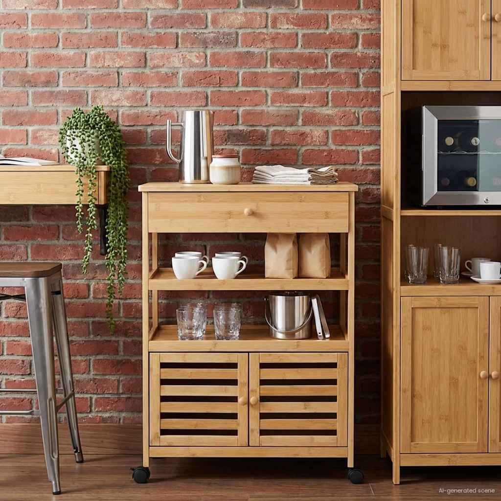 Carrello Da Cucina Con Ruote Naturale 59,5 X 36 X 82 Cm Bambù - Image 3