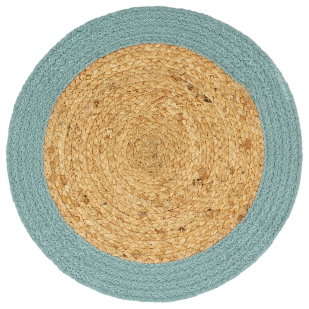 Tovagliette 6 Pz Naturale E Verde 38 Cm In Juta E Cotone